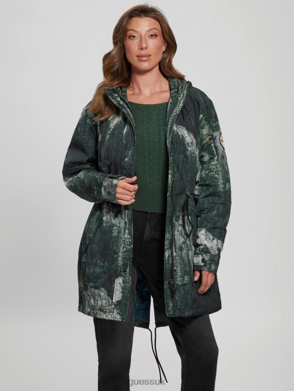 GUESS Women Ace Anorak Forest Cliffs Print Apparel V28V61962