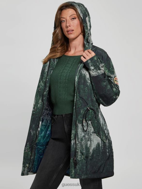 GUESS Women Ace Anorak Forest Cliffs Print Apparel V28V61962