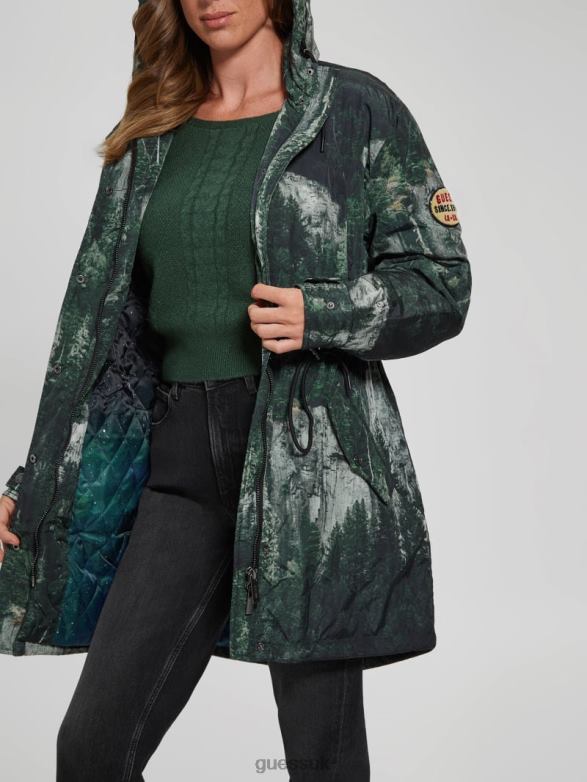 GUESS Women Ace Anorak Forest Cliffs Print Apparel V28V61962
