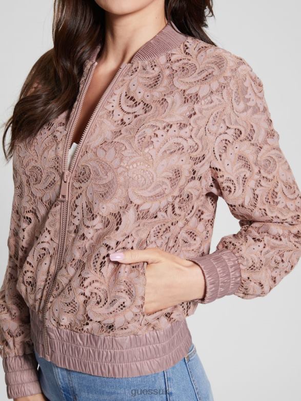 GUESS Women Aisha Lace Flight Jacket Calm Pink Multi Apparel V28V61750