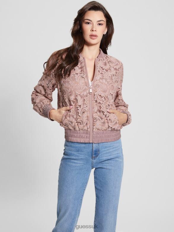 GUESS Women Aisha Lace Flight Jacket Calm Pink Multi Apparel V28V61750