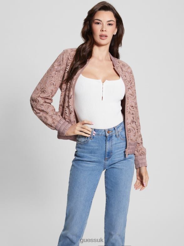 GUESS Women Aisha Lace Flight Jacket Calm Pink Multi Apparel V28V61750