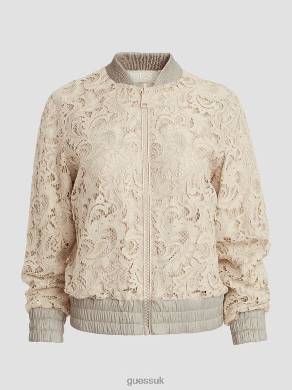 GUESS Women Aisha Lace Flight Jacket Muted Stone Multi Apparel V28V61731