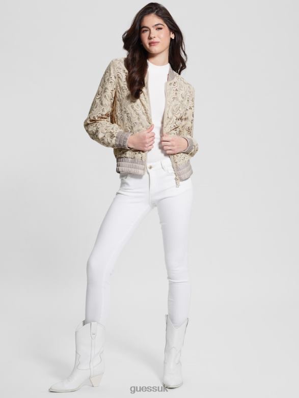 GUESS Women Aisha Lace Flight Jacket Muted Stone Multi Apparel V28V61731