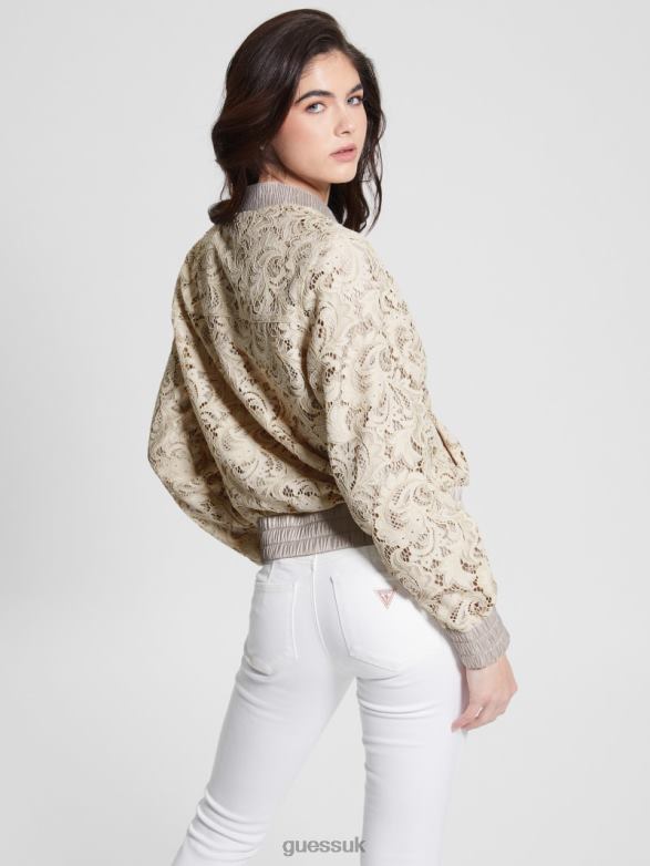 GUESS Women Aisha Lace Flight Jacket Muted Stone Multi Apparel V28V61731