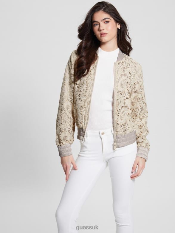 GUESS Women Aisha Lace Flight Jacket Muted Stone Multi Apparel V28V61731