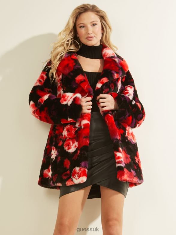 GUESS Women Alanis Coat Jacquard Roses Pink And B Apparel V28V61891