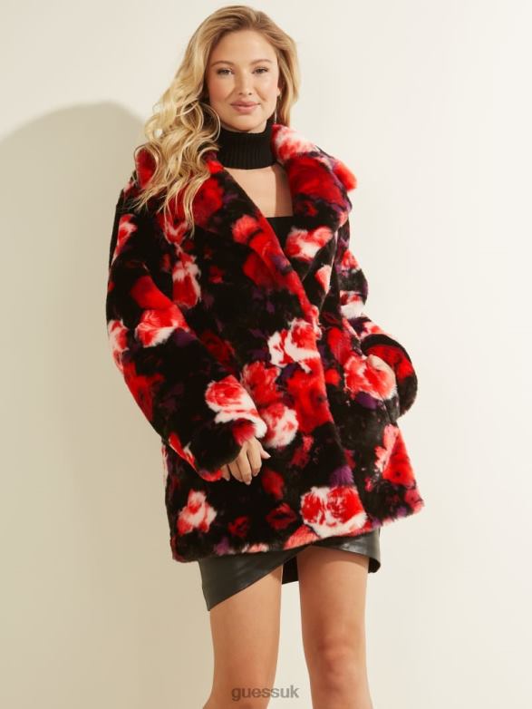 GUESS Women Alanis Coat Jacquard Roses Pink And B Apparel V28V61891