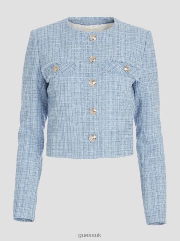 GUESS Women Alara Shimmer Tweed Jacket Sky Dusk Multi Apparel V28V61924