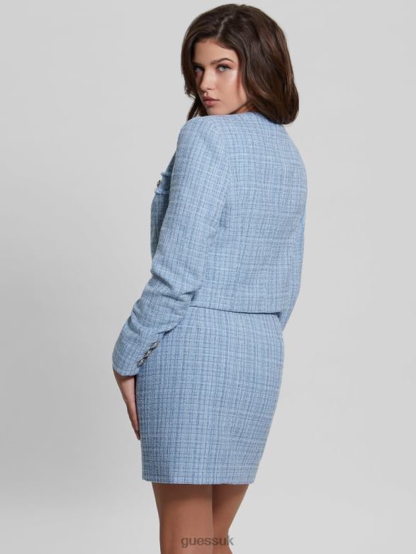 GUESS Women Alara Shimmer Tweed Jacket Sky Dusk Multi Apparel V28V61924