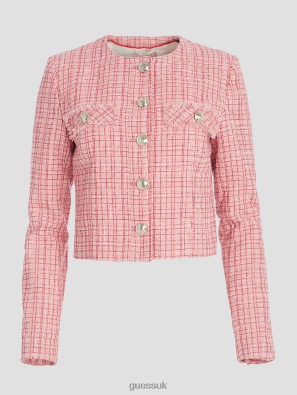 GUESS Women Alara Shimmer Tweed Jacket Vintage Blush Multi Apparel V28V61852