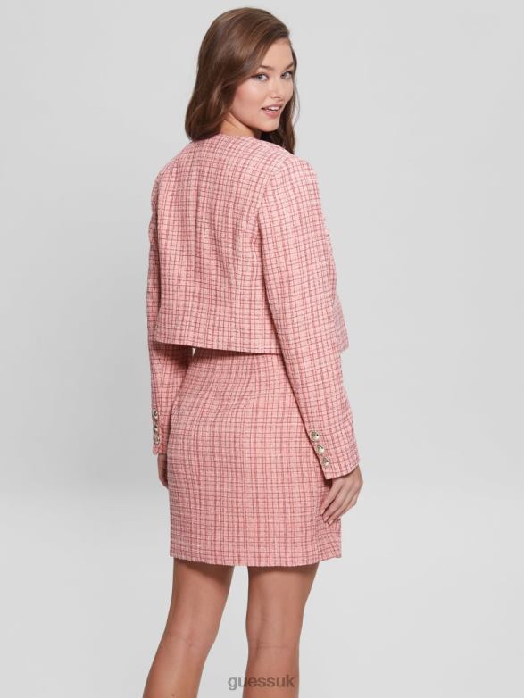 GUESS Women Alara Shimmer Tweed Jacket Vintage Blush Multi Apparel V28V61852