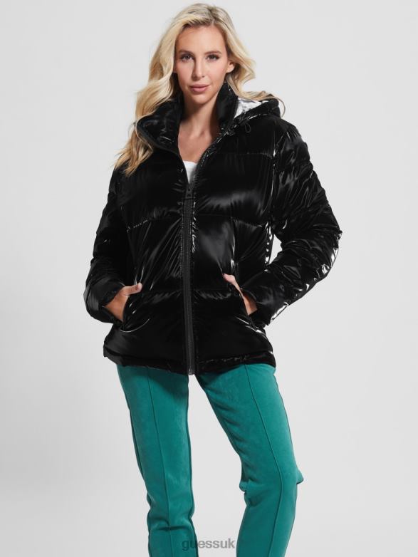 GUESS Women Arctic Metallic Puffer Jacket Jet Black Multi Apparel V28V61971
