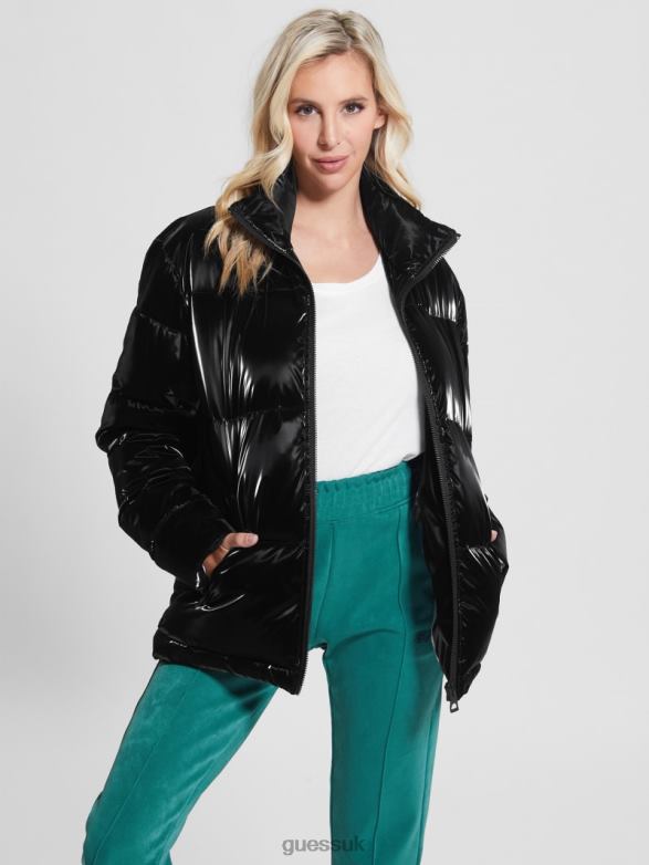 GUESS Women Arctic Metallic Puffer Jacket Jet Black Multi Apparel V28V61971