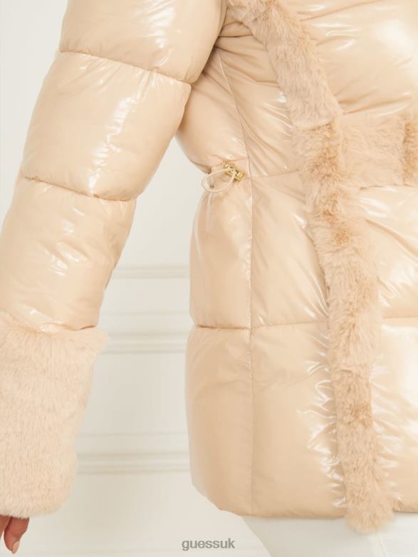 GUESS Women Bessie Puffer Coat Neutral Ivory Apparel V28V61906