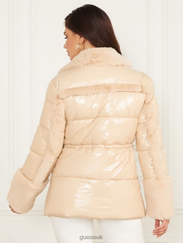 GUESS Women Bessie Puffer Coat Neutral Ivory Apparel V28V61906