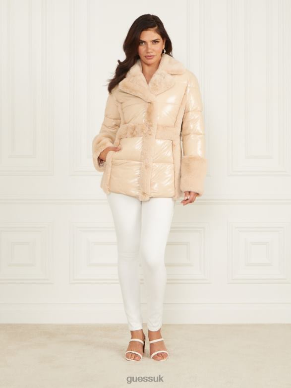 GUESS Women Bessie Puffer Coat Neutral Ivory Apparel V28V61906