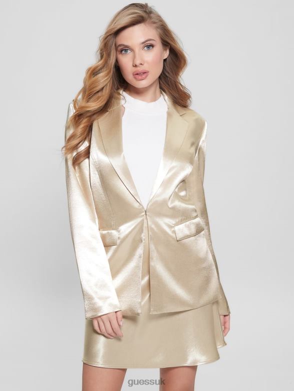 GUESS Women Breta Satin Blazer Pearl Oyster Apparel V28V61736
