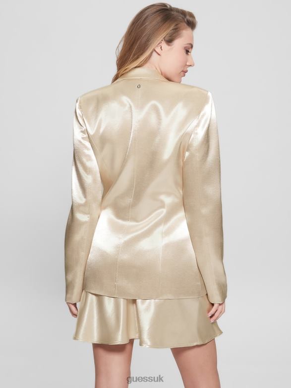 GUESS Women Breta Satin Blazer Pearl Oyster Apparel V28V61736