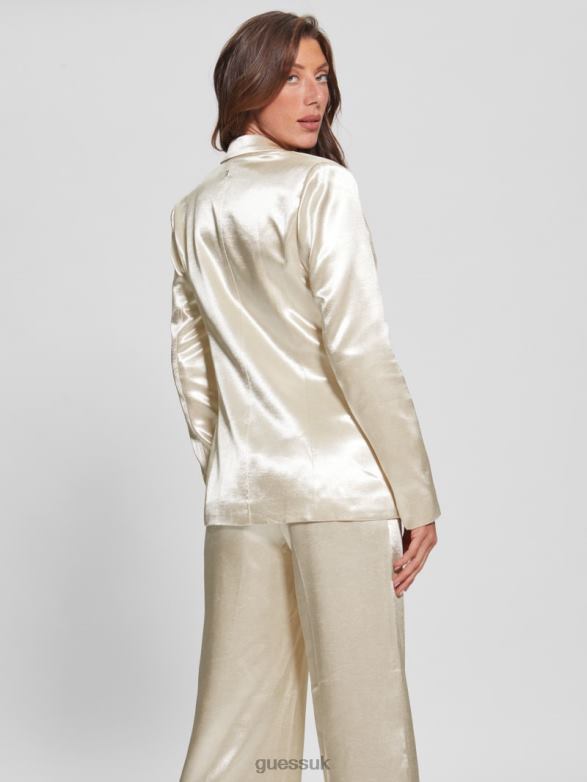 GUESS Women Breta Satin Blazer Pearl Oyster Apparel V28V61736