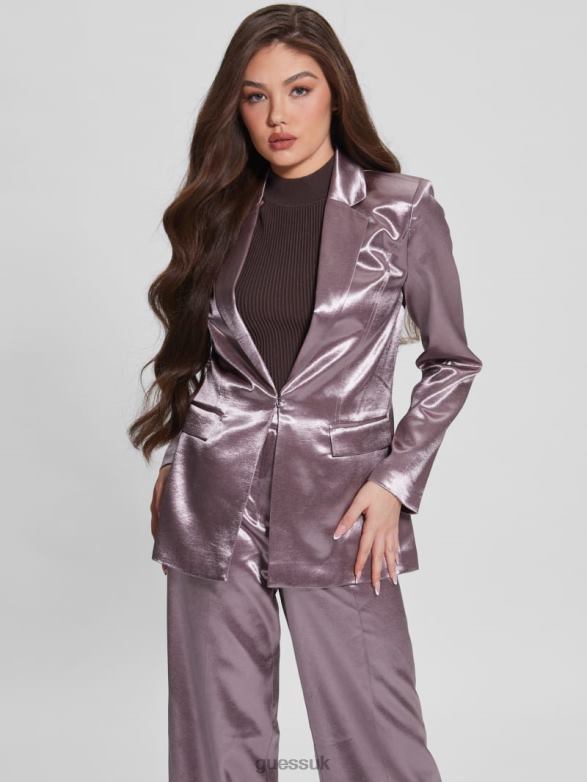 GUESS Women Breta Satin Blazer Rosy Violet Apparel V28V61801