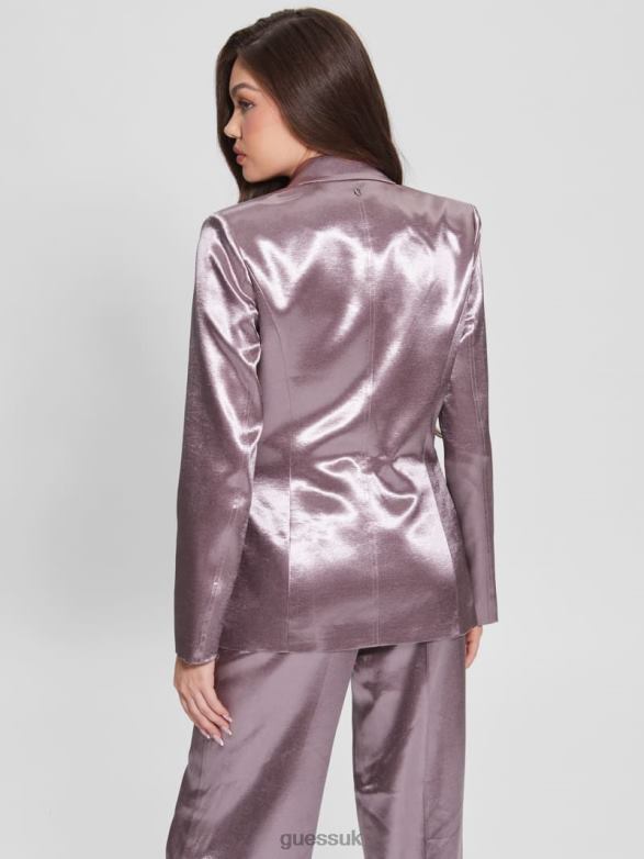 GUESS Women Breta Satin Blazer Rosy Violet Apparel V28V61801