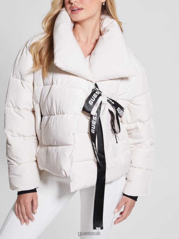 GUESS Women Claudia Tie Puffer Jacket Parchment Tone Apparel V28V61978
