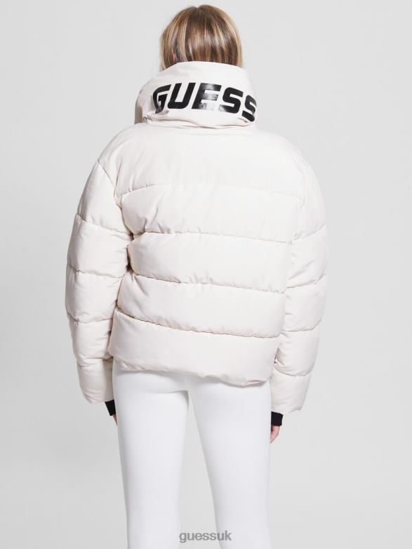 GUESS Women Claudia Tie Puffer Jacket Parchment Tone Apparel V28V61978