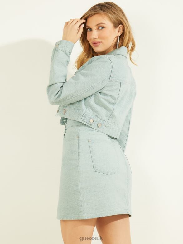 GUESS Women Cube Cropped Jacket Color Cube Aqua Apparel V28V6235