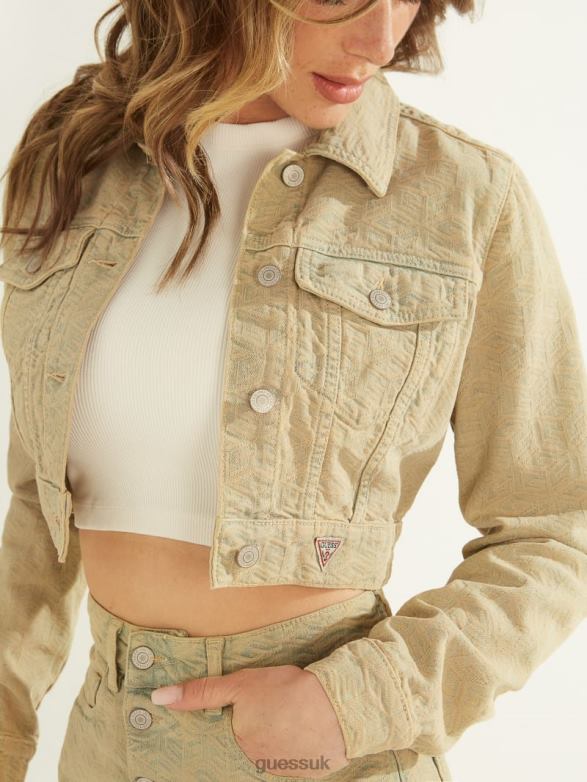 GUESS Women Cube Cropped Jacket Color Cube Yellow Apparel V28V6202