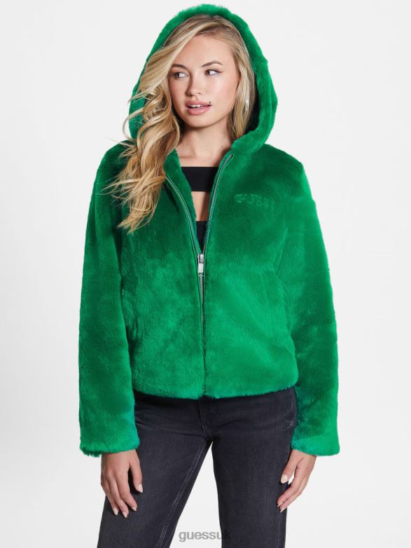 GUESS Women Dafne Faux-Fur Jacket Valley Green Apparel V28V61915