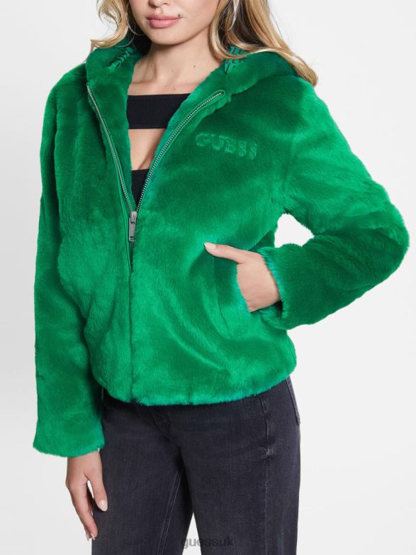 GUESS Women Dafne Faux-Fur Jacket Valley Green Apparel V28V61915