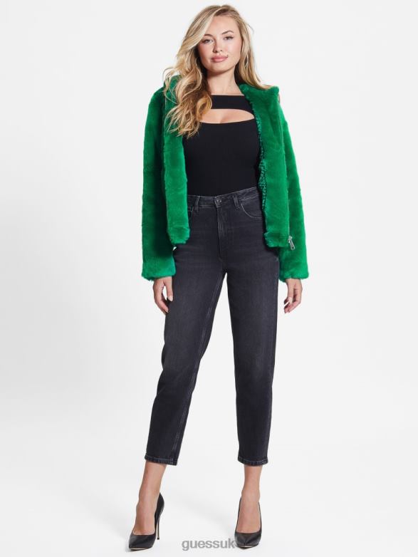GUESS Women Dafne Faux-Fur Jacket Valley Green Apparel V28V61915