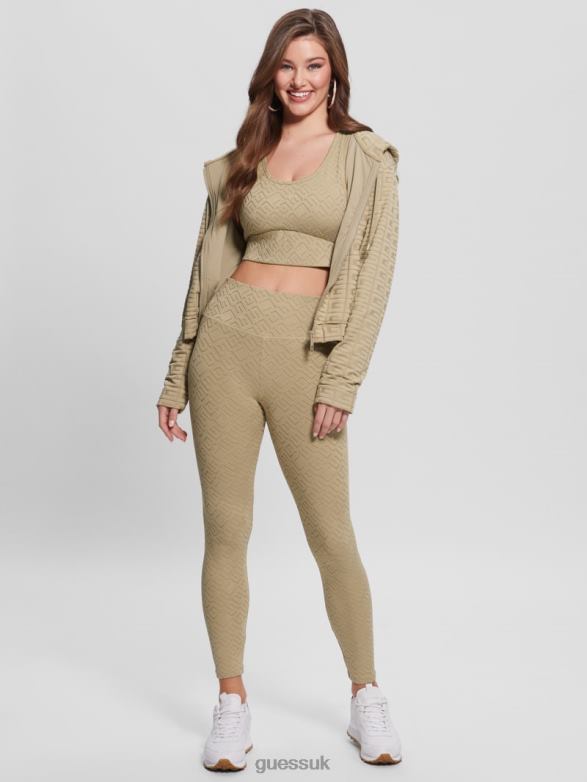 GUESS Women Dana Active Zip-Up Jacket G-Embossed Thermal Clay Apparel V28V61737