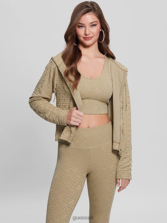 GUESS Women Dana Active Zip-Up Jacket G-Embossed Thermal Clay Apparel V28V61737