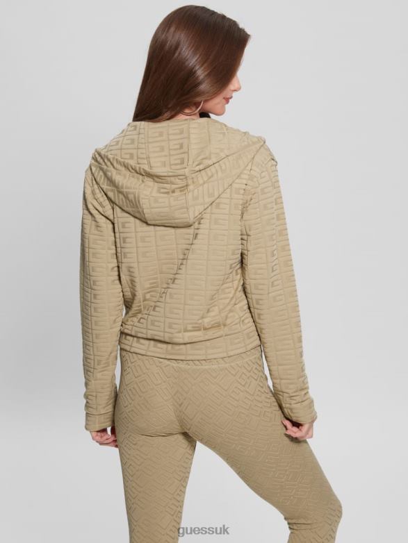 GUESS Women Dana Active Zip-Up Jacket G-Embossed Thermal Clay Apparel V28V61737