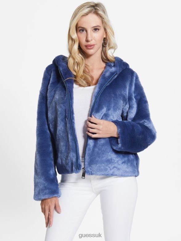 GUESS Women Daniela Faux-Fur Jacket Passion Blue Apparel V28V61866