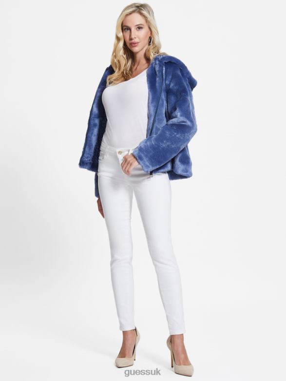 GUESS Women Daniela Faux-Fur Jacket Passion Blue Apparel V28V61866
