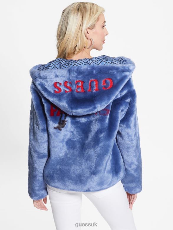 GUESS Women Daniela Faux-Fur Jacket Passion Blue Apparel V28V61866