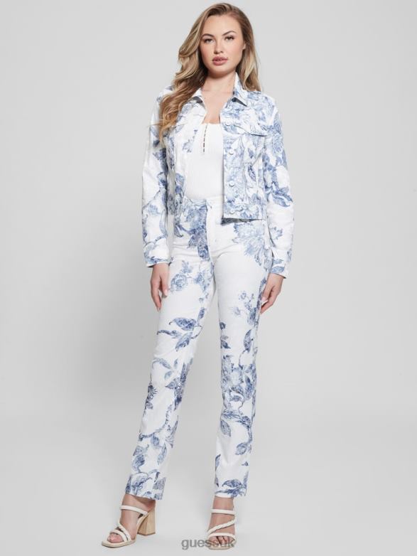 GUESS Women Delya Floral Trucker Jacket Porcelain Flower Apparel V28V6112
