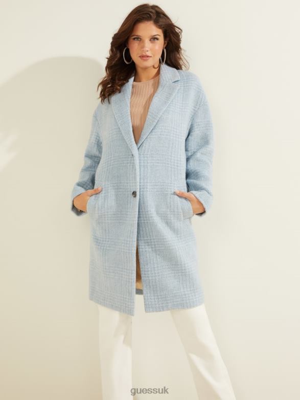 GUESS Women Destiny Wool-Blend Coat Airway Blue Multi Apparel V28V61760