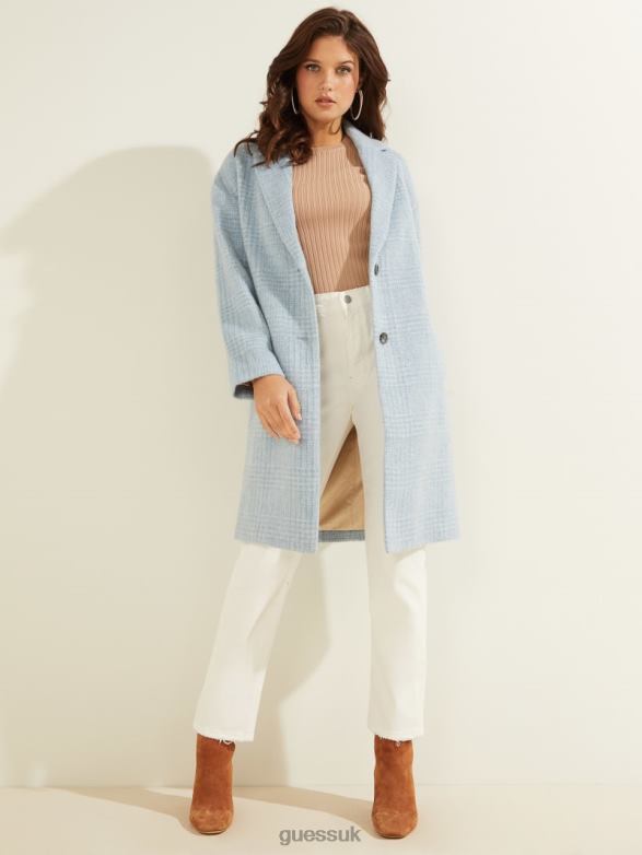 GUESS Women Destiny Wool-Blend Coat Airway Blue Multi Apparel V28V61760