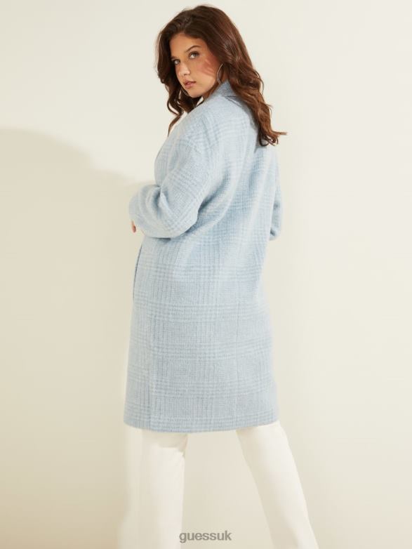 GUESS Women Destiny Wool-Blend Coat Airway Blue Multi Apparel V28V61760