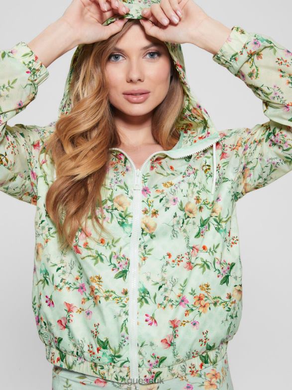 GUESS Women Eco Davina Floral Nylon Windbreaker Acqua Field Flower Apparel V28V61810