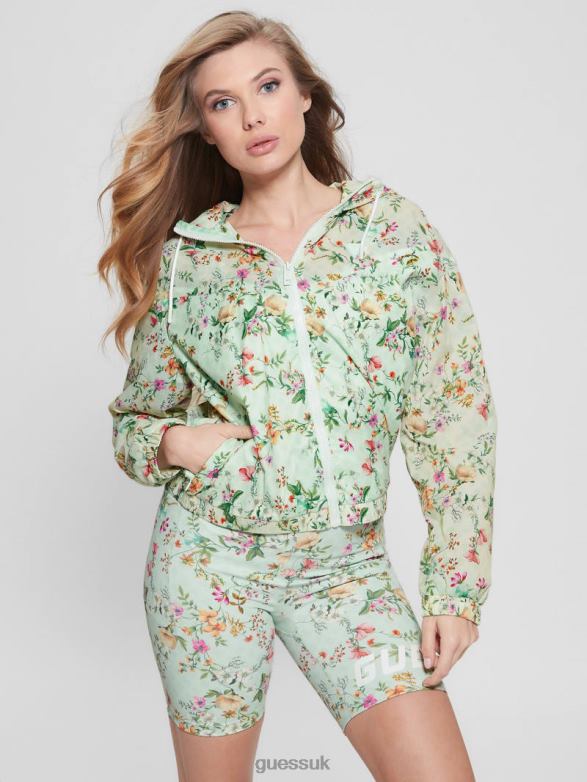 GUESS Women Eco Davina Floral Nylon Windbreaker Acqua Field Flower Apparel V28V61810