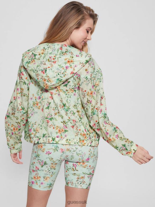 GUESS Women Eco Davina Floral Nylon Windbreaker Acqua Field Flower Apparel V28V61810