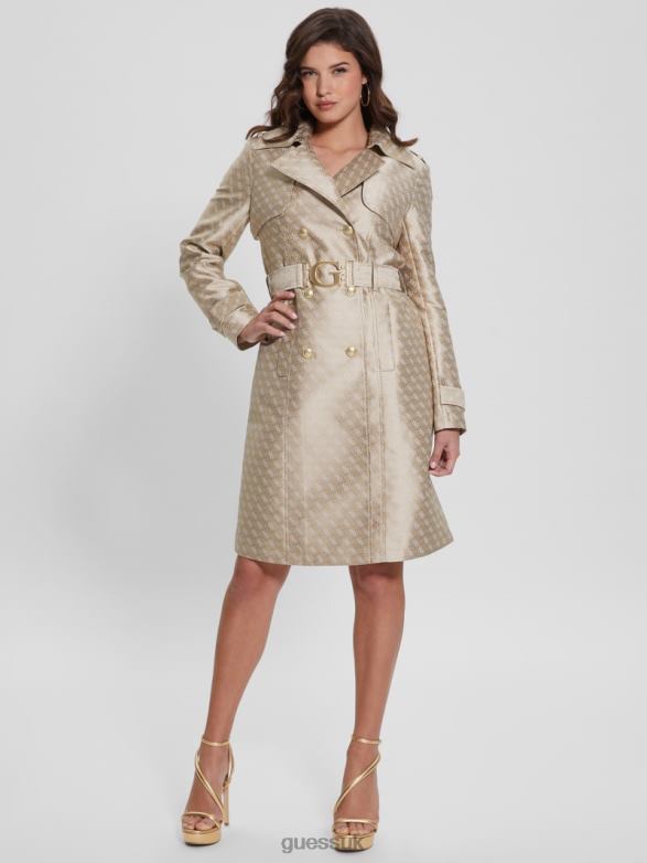 GUESS Women Eco Diletta Belted Trench Coat Cream And Irish Combo Apparel V28V61727