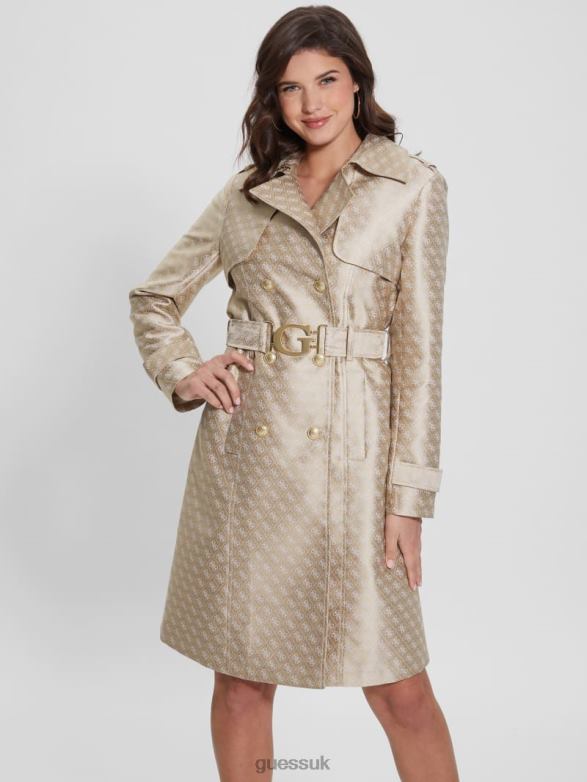 GUESS Women Eco Diletta Belted Trench Coat Cream And Irish Combo Apparel V28V61727