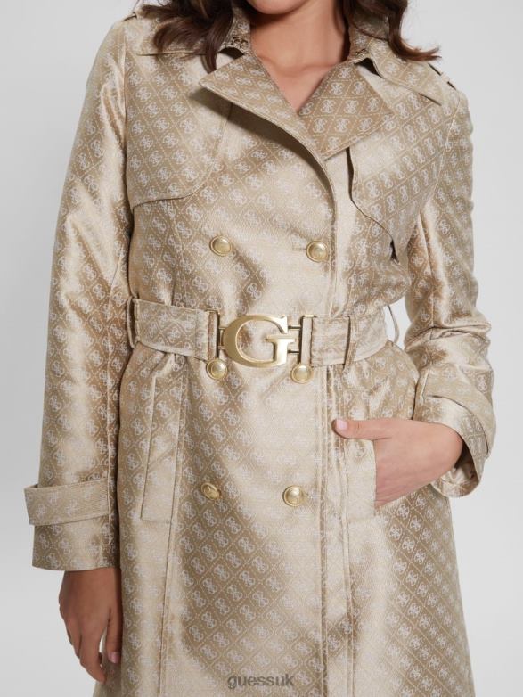 GUESS Women Eco Diletta Belted Trench Coat Cream And Irish Combo Apparel V28V61727