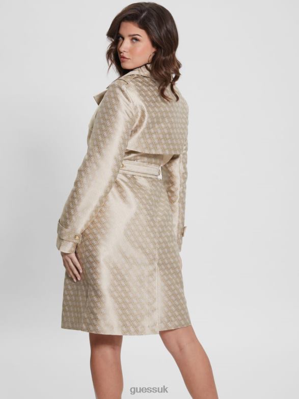 GUESS Women Eco Diletta Belted Trench Coat Cream And Irish Combo Apparel V28V61727